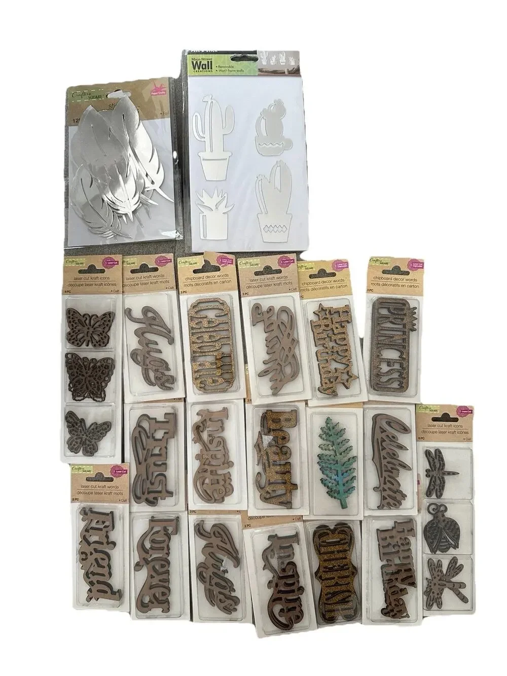 Crafters Square Laser Cut Kraft Icons Lot 20 pc Mixed Scrapbooking w/ Stickers